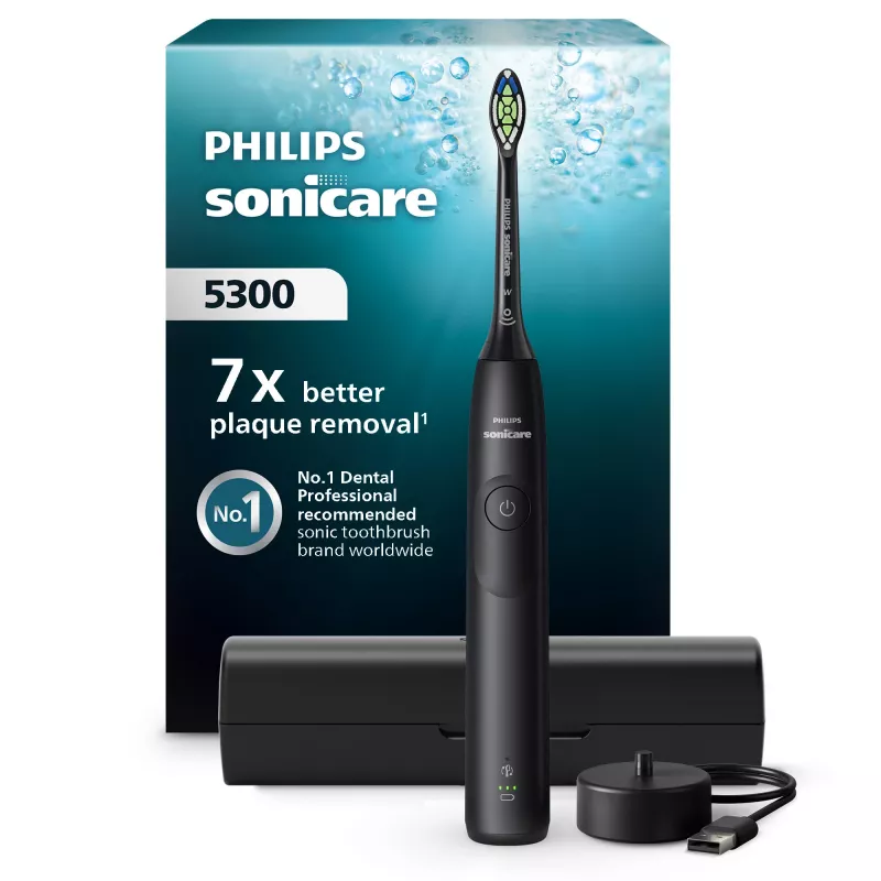Soniczna szczoteczka do zębów Philips Series 5300 HX7101/02 — soniczna, 62 000 ruchów/min, 3 prędkości, 2-minutowy timer, czarna