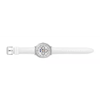 Smartwatch Samsung Galaxy Watch 8 Classic 46 mm — 1.3 cala AMOLED, 438×438, 64 GB, Wi‑Fi, GPS, srebrna koperta, biały pasek