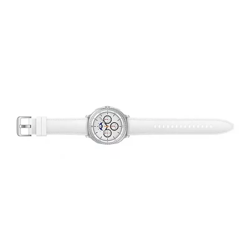 Smartwatch Samsung Galaxy Watch 8 Classic 46 mm — 1.3 cala AMOLED, 438×438, 64 GB, Wi‑Fi, GPS, srebrna koperta, biały pasek
