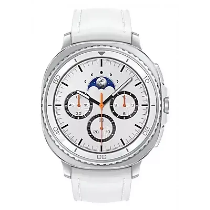 Smartwatch Samsung Galaxy Watch 8 Classic 46 mm — 1.3 cala AMOLED, 438×438, 64 GB, Wi‑Fi, GPS, srebrna koperta, biały pasek