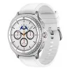 Smartwatch Samsung Galaxy Watch 8 Classic 46 mm — 1.3 cala AMOLED, 438×438, 64 GB, Wi‑Fi, GPS, srebrna koperta, biały pasek