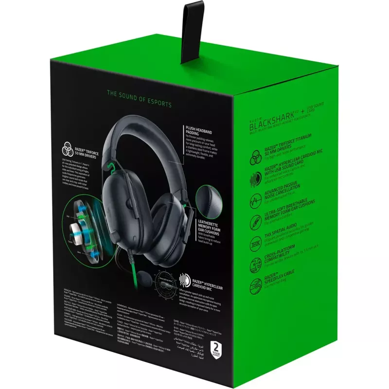 Przewodowy zestaw słuchawkowy gamingowy Razer CzarnyShark V2 X — binauralny, 3,5 mm, 32 Ω, 100 dB, mikrofon z redukcją szumów na wysięgniku, kabel 1,3 m, zielony/czarny