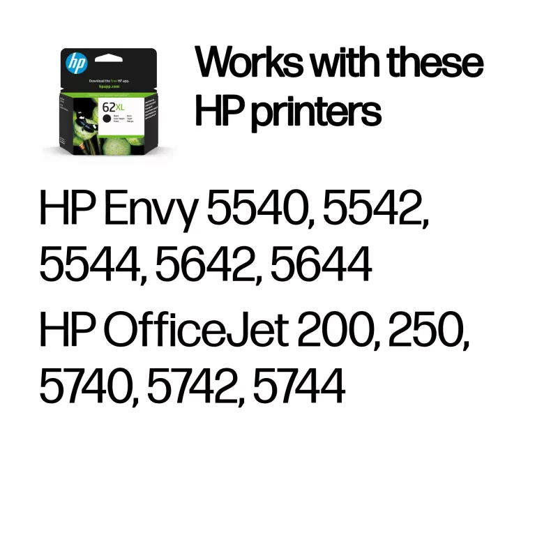 HP 62XL czarny oryginalny wkład atramentowy o wysokiej wydajności, czarny, 1 szt., 600 stron