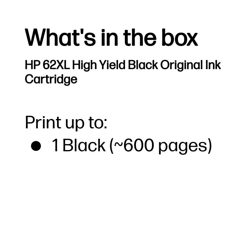 HP 62XL czarny oryginalny wkład atramentowy o wysokiej wydajności, czarny, 1 szt., 600 stron