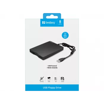 Sandberg USB Floppy Drive, Zewnętrzny napęd dyskietek, USB 2.0, 360 RPM, 102 mm, 140 mm, 17 mm