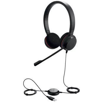 Słuchawki Jabra Evolve 20 UC Stereo przeznaczone do biura i centrum obsługi telefonicznej. Łączność przewodowa, zakres częstotliwości 150–7000 Hz, wygodne nauszniki.