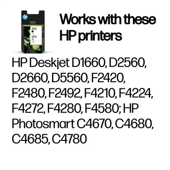 HP 300 Zestaw 2 oryginalnych wkładów atramentowych czarny/trójkolorowy, czarny, cyjan, magenta, żółty, atrament pigmentowy, atrament barwnikowy, 2 szt., 200 stron, 165 stron