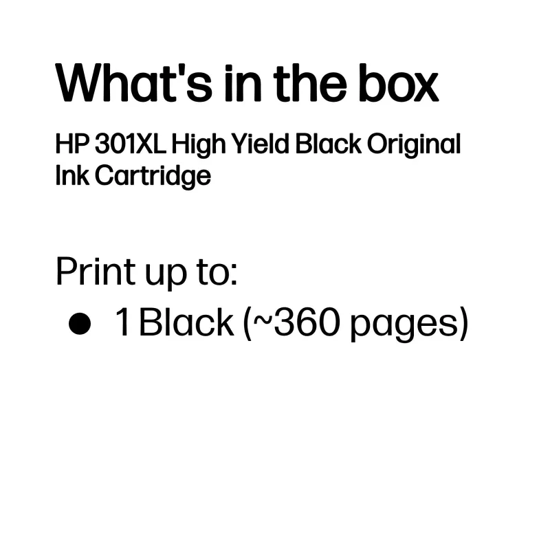 HP 301XL Wkład oryginalny High Yield Black, czarny, 1 szt., 360 stron