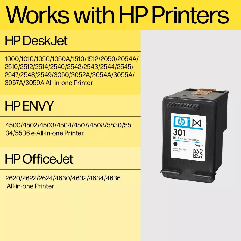 HP 301XL Wkład oryginalny High Yield Black, czarny, 1 szt., 360 stron