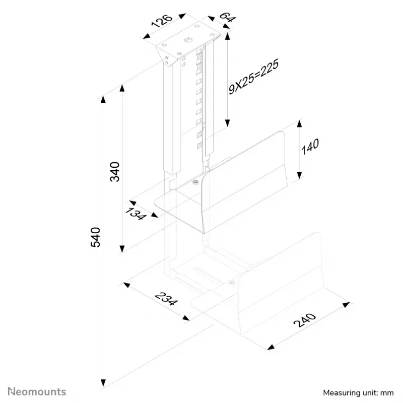 Neomounts CPU-D200BLACK uchwyt CPU - maks. 30 kg - uniwersalny, uchwyt CPU montowany do biurka, 30 kg, Czarny, Stal, Tajwan, 230 mm