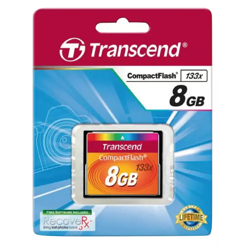 Karta CompactFlash Transcend TS8GCF133, 8 GB, odczyt 50 MB/s, zapis 20 MB/s