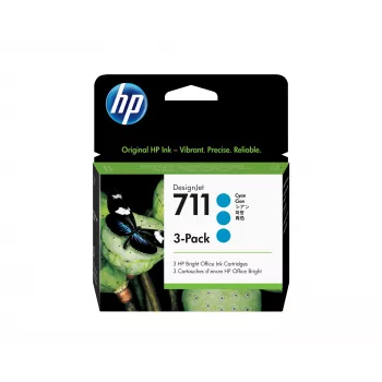 Zestaw 3 wkładów HP 711 29 ml cyjan DesignJet, do serii drukarek HP DesignJet T100, T120, T125, T130, T520, T525, T530, termiczny atramentowy, cyjan, Singapur, Malezja, 114,8 mm, 45 mm