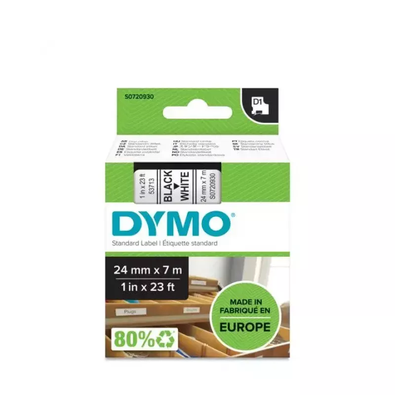 Autentyczne etykiety DYMO D1 | Czarny nadruk na białym tle | 24 mm x 7 m | Etykiety samoprzylepne do drukarek etykiet LabelManager