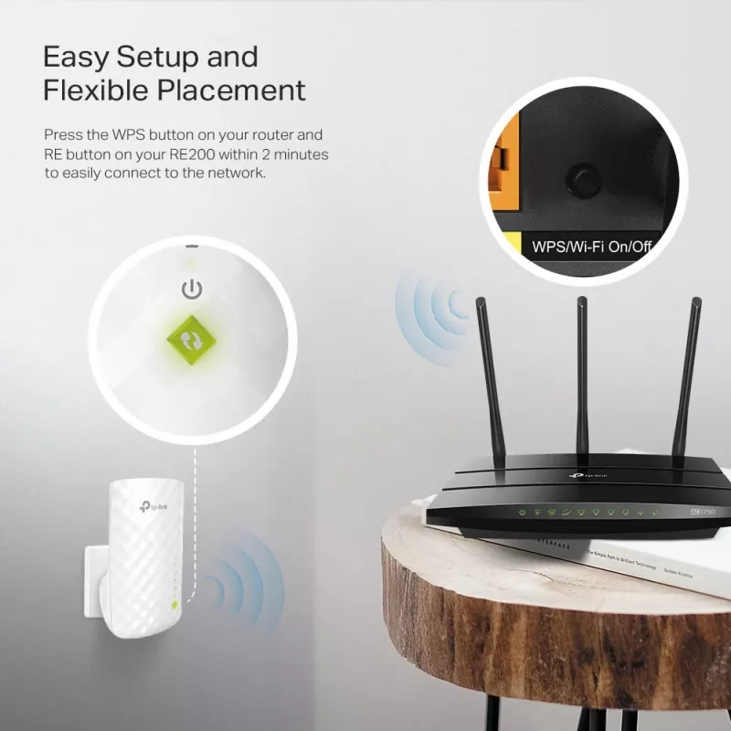 Wzmacniacz sieciowy TP-Link RE200, repeater sieciowy, biały, 10, 100 Mbit/s