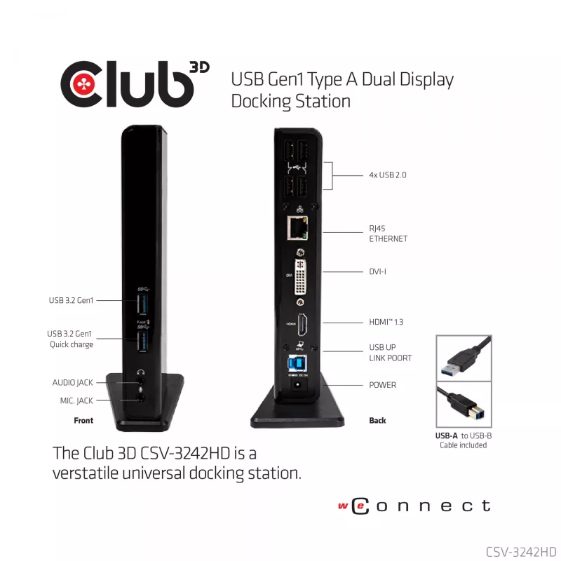 Stacja dokująca CLUB3D USB Gen1 Type A Dual Display (HDMI i DVI) DisplayLink™