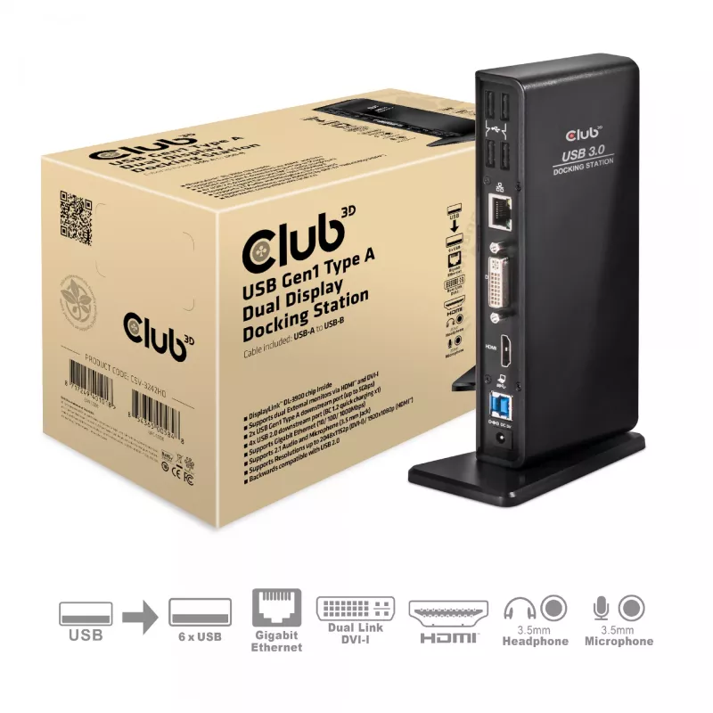 Stacja dokująca CLUB3D USB Gen1 Type A Dual Display (HDMI i DVI) DisplayLink™