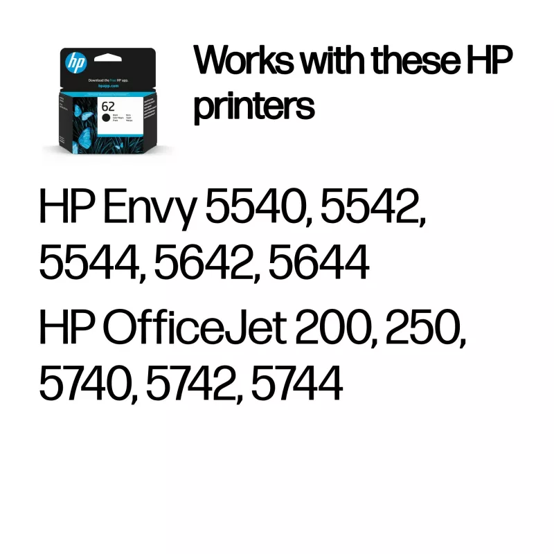 HP 62 Czarny oryginalny wkład atramentowy