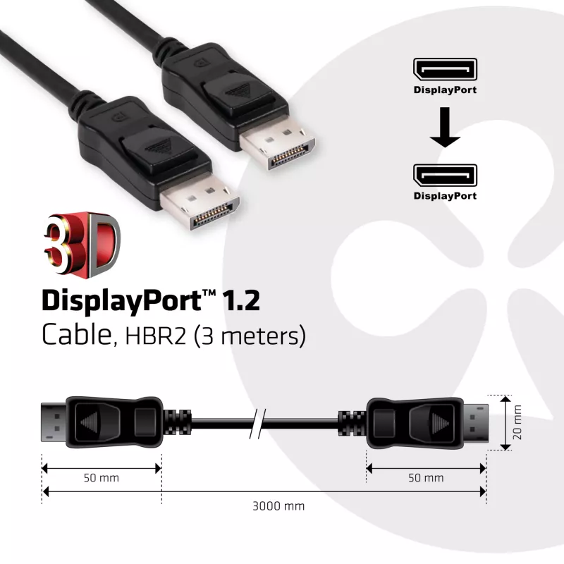 Kabel CLUB3D Displayport 1.2 M/M 3 metry 4K60Hz 21.6Gbps