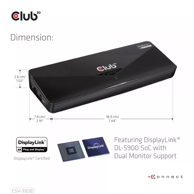 CLUB3D CSV-3103D Stacja dokująca Club 3D Universal USB 3.1 Gen 1 UHD 4K DisplayLink™