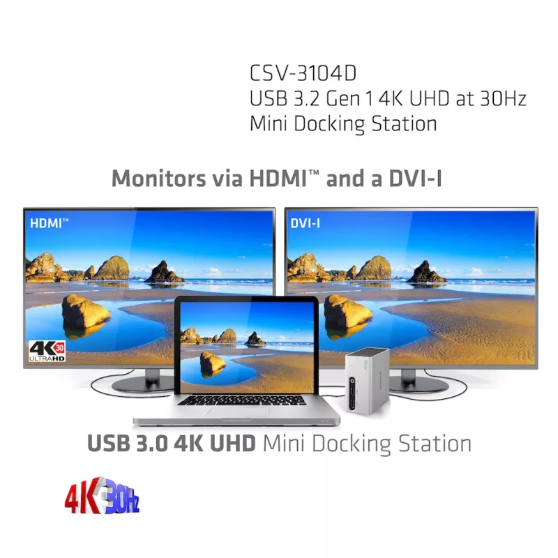CLUB3D USB 3.2 Gen 1 4K UHD przy 30Hz Mini Stacja Dokująca Ultra Smukły Design