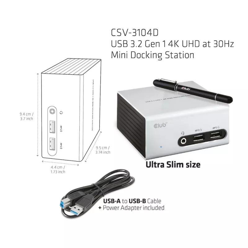 CLUB3D USB 3.2 Gen 1 4K UHD przy 30Hz Mini Stacja Dokująca Ultra Smukły Design