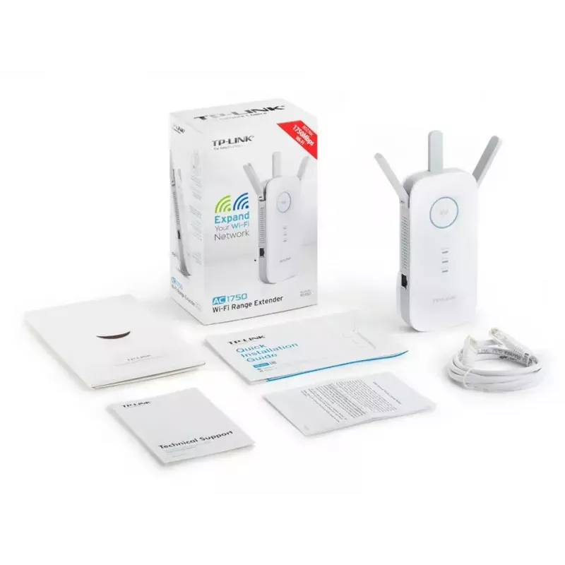 TP-LINK Extender RE450 802.11ac, 2,4 GHz/5 GHz, 450+1300 Mbit/s, 10/100/1000 Mbit/s, port Ethernet LAN (RJ-45) 1, typ anteny 3x zewnętrzna