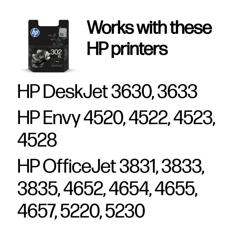 HP 302XL czarny oryginalny wkład atramentowy o wysokiej wydajności, czarny, 1 szt., 430 stron