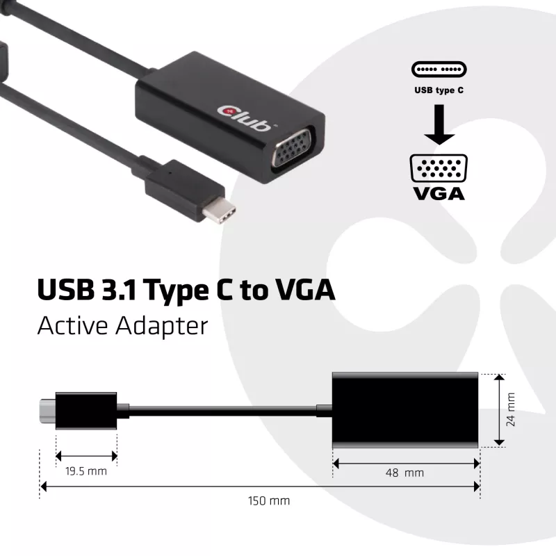 Aktywny adapter USB 3.1 Type C na VGA CLUB3D CAC-1502