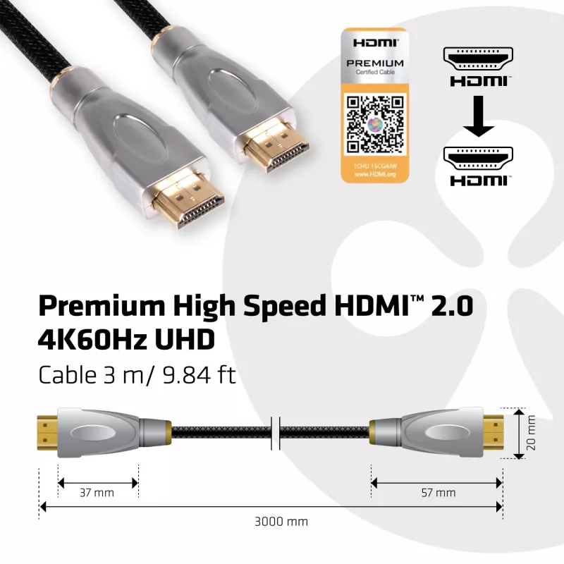 CLUB3D HDMI 2.0 Kabel 3M UHD 4K/60Hz 18Gbps Certyfikowany Premium High Speed