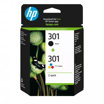 HP 301 2-pack Black/Tri-color Original Ink Cartridges, Black, Cyan, Magenta, Yellow, Pigment-based ink, 2 pc(s), 170 pages