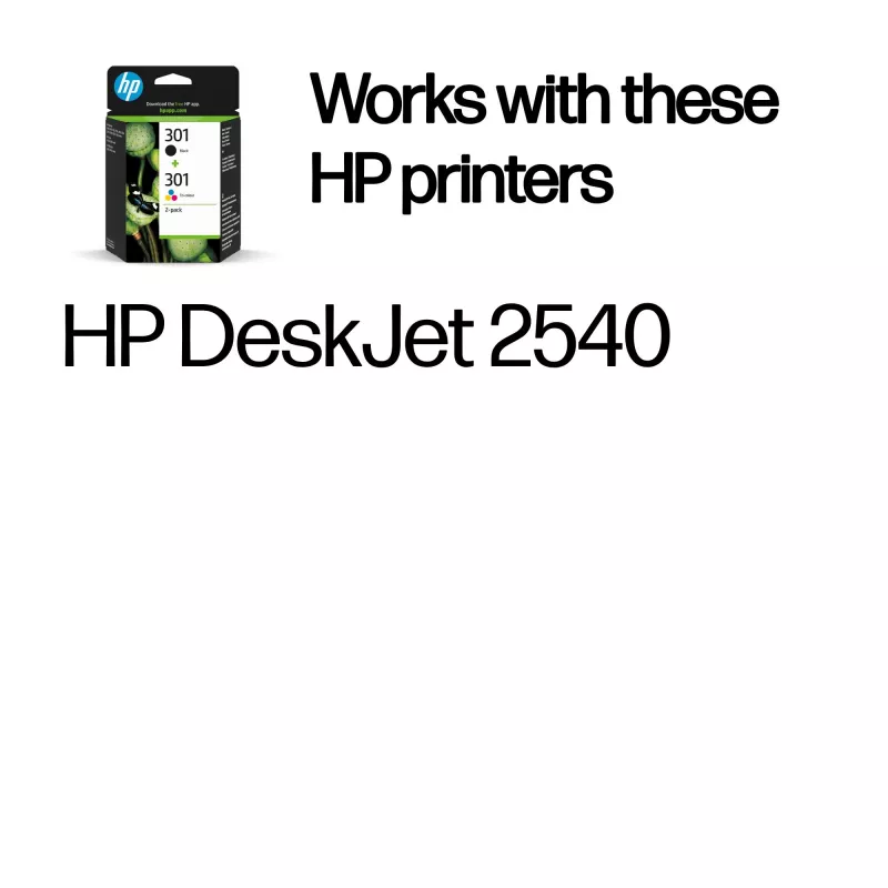 HP 301 2-pack Black/Tri-color Original Ink Cartridges, Black, Cyan, Magenta, Yellow, Pigment-based ink, 2 pc(s), 170 pages