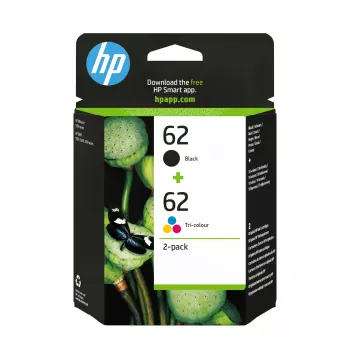 HP 62 2 szt. czarne/trójkolorowe oryginalne wkłady z atramentem, czarny, cyjan, magenta, żółty, atrament pigmentowy, 2 szt., 200 stron