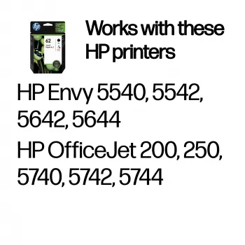 HP 62 2 szt. czarne/trójkolorowe oryginalne wkłady z atramentem, czarny, cyjan, magenta, żółty, atrament pigmentowy, 2 szt., 200 stron