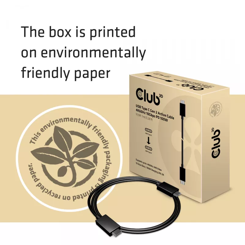CLUB3D USB Gen2 Type C Video 4K60Hz, Data 10Gbps i Ładowanie 100W 1M M/F
