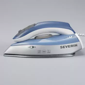 Żelazko suche i parowe SEVERIN BA 3234, 1000 W, stopa ze stali nierdzewnej, zbiornik na wodę 0,05 L, podwójne napięcie, para pionowa, niebieskie/srebrne