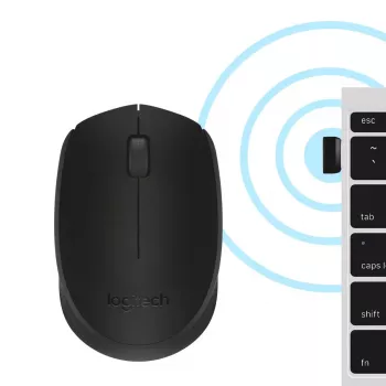 Bezprzewodowa mysz optyczna Logitech B170 RF, oburęczna, 3 przyciski, czarna, zasięg 10 m, bateria do 12 miesięcy