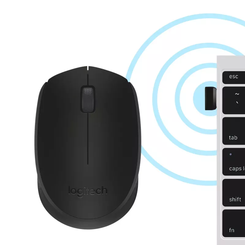 Bezprzewodowa mysz optyczna Logitech B170 RF, oburęczna, 3 przyciski, czarna, zasięg 10 m, bateria do 12 miesięcy