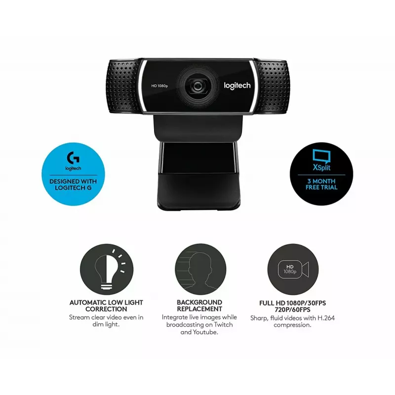 Logitech C922 1920 x 1080pixels USB Czarna kamera internetowa