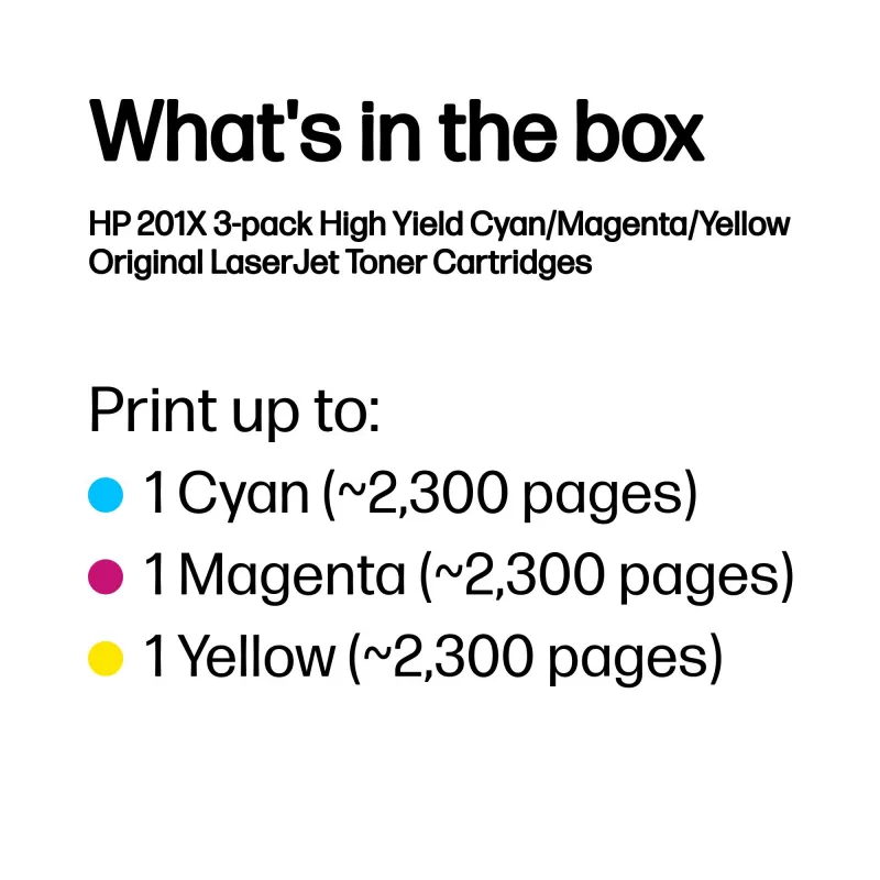 HP 201X 3-pack Wysoka Wydajność Cyan/Magenta/Yellow Oryginalne LaserJet Tonery