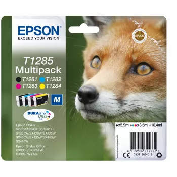 Epson Fox Multipack 4-kolory T1285 DURABrite Ultra Ink, Czarny, Cyjan, magenta, Żółty, 5,9 ml, 3,5 ml, 1 szt., Zestaw