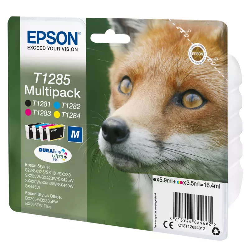 Epson Fox Multipack 4-kolory T1285 DURABrite Ultra Ink, Czarny, Cyjan, magenta, Żółty, 5,9 ml, 3,5 ml, 1 szt., Zestaw