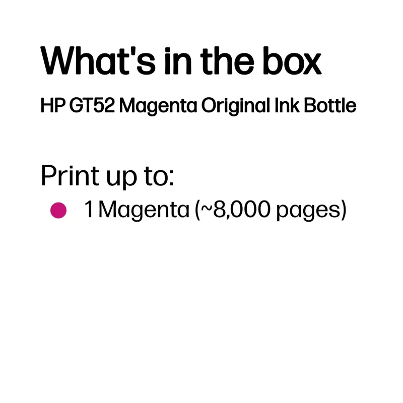 HP GT52 magenta Oryginalnyna Butelka Z Atramentem