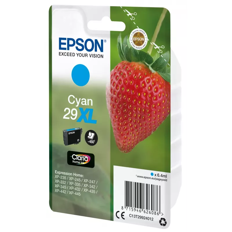 Epson Strawberry Singlepack cyjan 29XL Claria Home Ink, wysoka (XL) wydajność, cyjan, 6.4 ml, 1 szt., 450 stron
