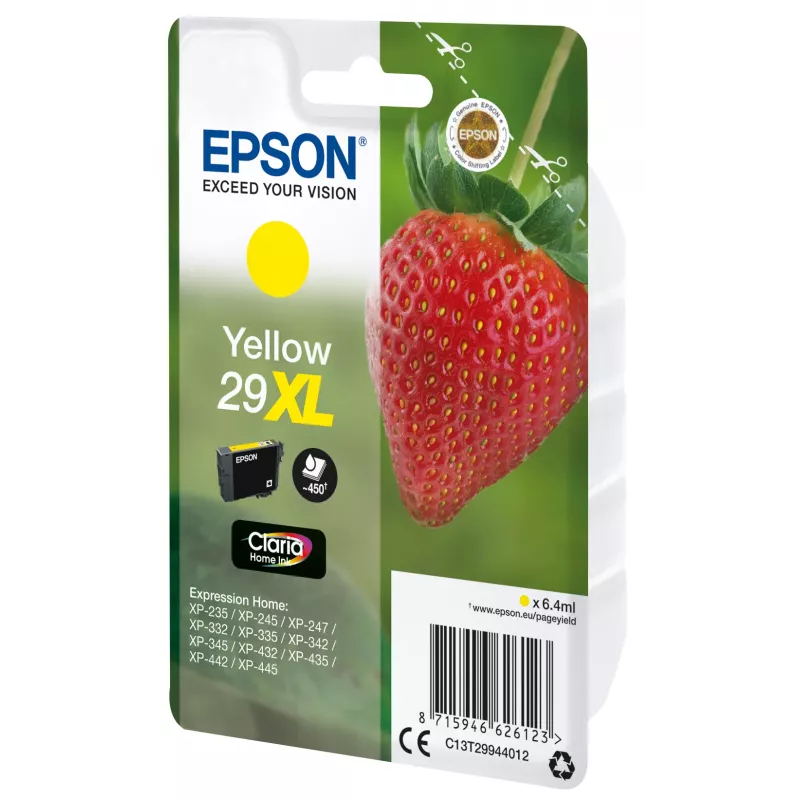 Epson Strawberry Singlepack żółty 29XL Claria Home Ink, Wysoka wydajność (XL), Żółty, Tusz pigmentowy, 6.4 ml, 1 szt., 450 stron