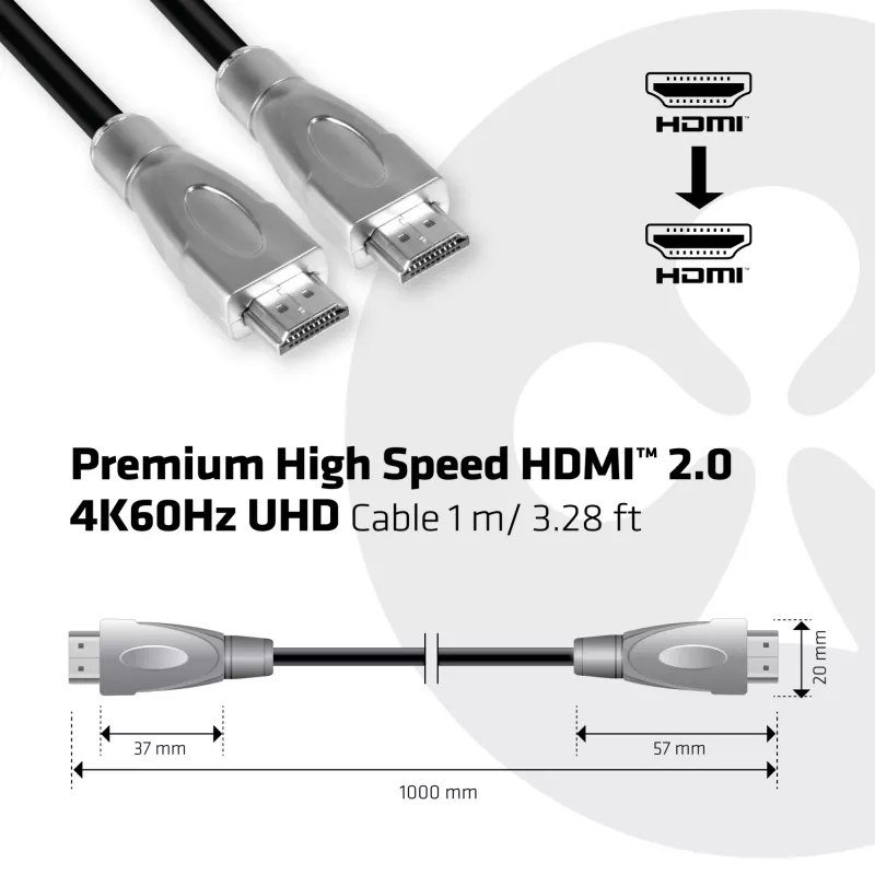 CLUB3D Premium High Speed HDMI™ 2.0 4K60Hz UHD Kabel 1 m/3,28 stopy