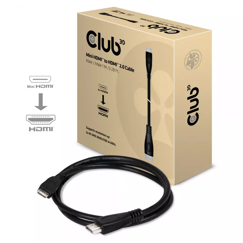 Kabel CLUB3D Mini HDMI™ na HDMI™ 2.0 4K60Hz 1 m / 3,28 stopy