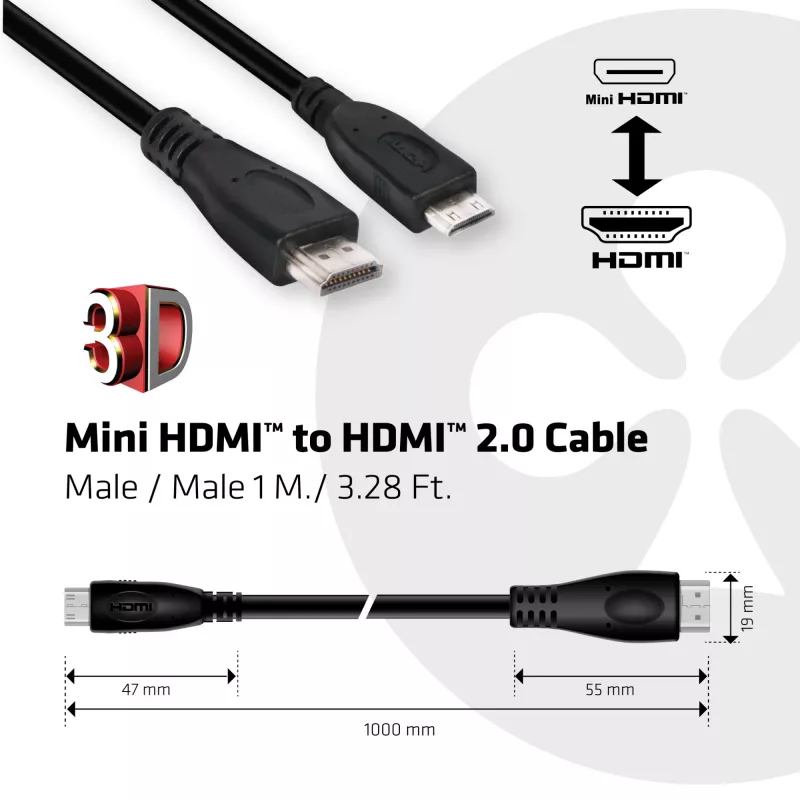 Kabel CLUB3D Mini HDMI™ na HDMI™ 2.0 4K60Hz 1 m / 3,28 stopy