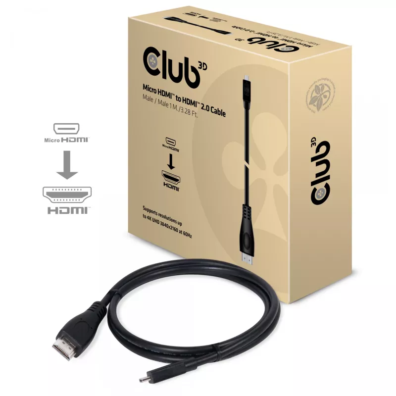 CLUB3D Micro HDMI™ na HDMI™ 2.0 4K60Hz Kabel 1M / 3,28 stopy