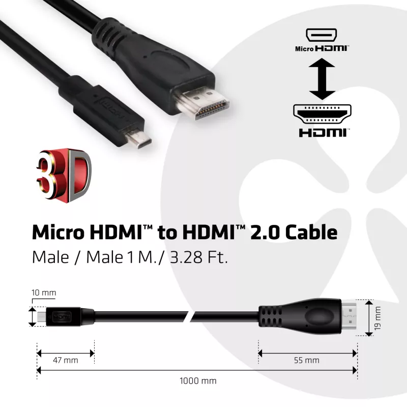 CLUB3D Micro HDMI™ na HDMI™ 2.0 4K60Hz Kabel 1M / 3,28 stopy