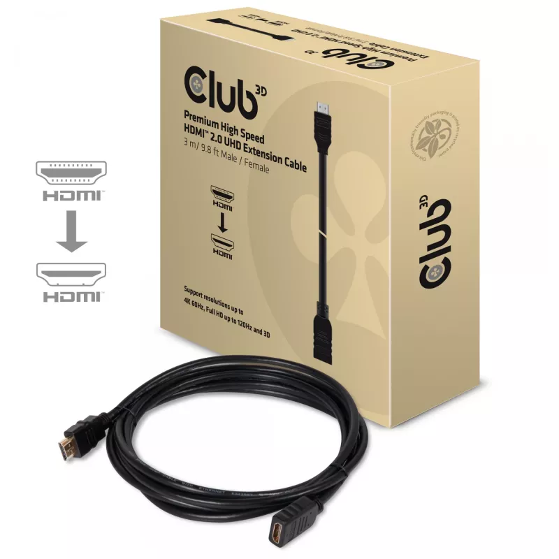Przedłużacz HDMI™ 2.0 High Speed CLUB3D 4K60Hz 3m/9,8ft Męski/Żeński